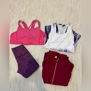 4 Piece Lululemon Workout Bundle: 2 Tanks, 1 Capri legging, 1 hoodie, all size 4